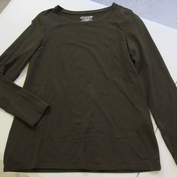 Chicos Touch Of Cool L/S Layering Tee Primordial Forest Green Size 0 (Small) - Picture 2 of 12